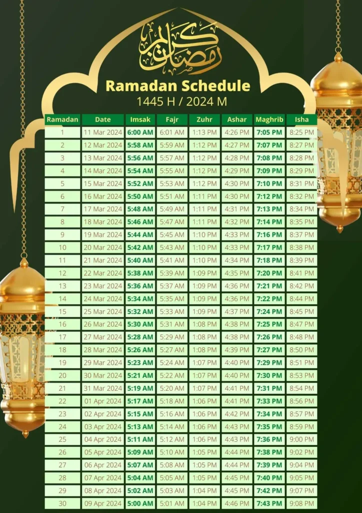 Complete Ramadan Calendar Ottawa with Prayer Time